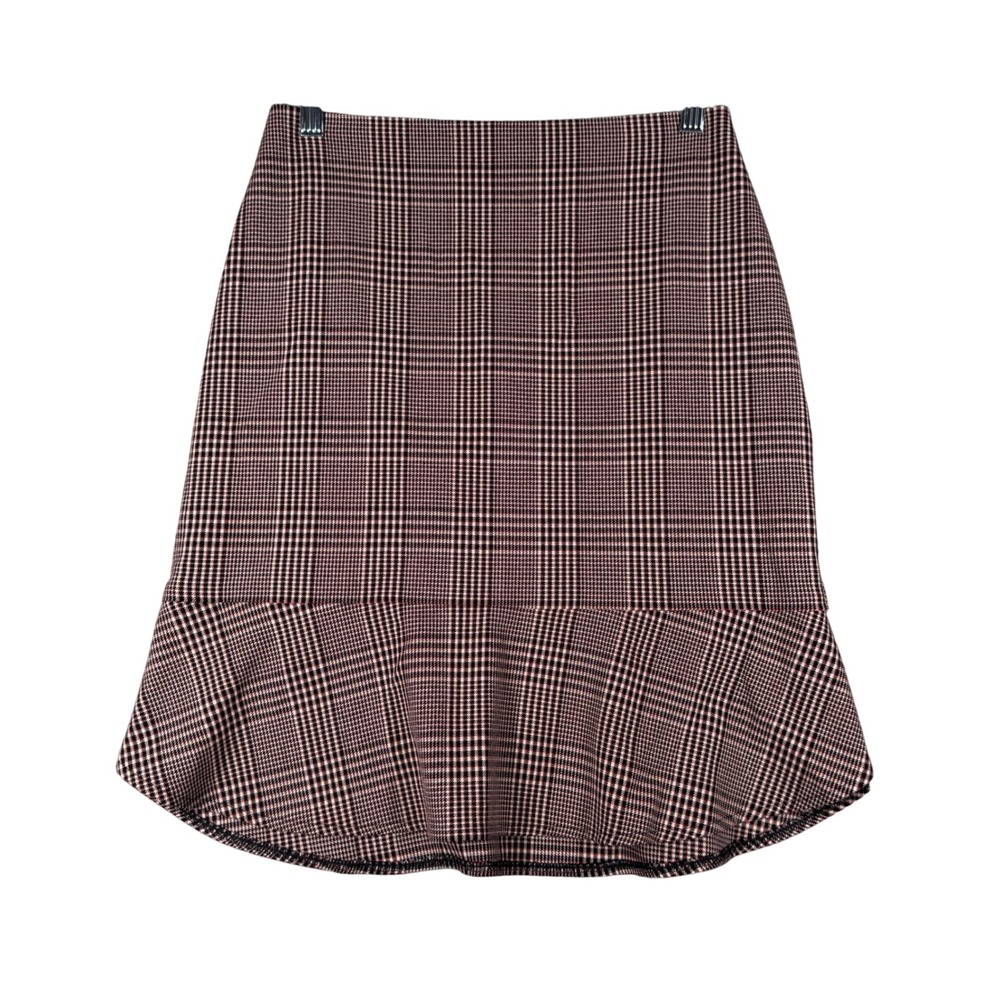 White House Black Market Skirt Womens Red Plaid‎ Ruffle Hem Career Preppy Size 0
